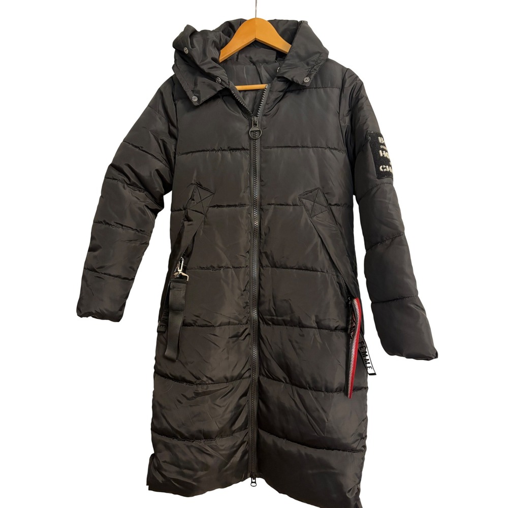 M.S.K.Z.X Puffer Coat M Black Streetwear, Parka, Edgy, Grunge, Hooded, Long